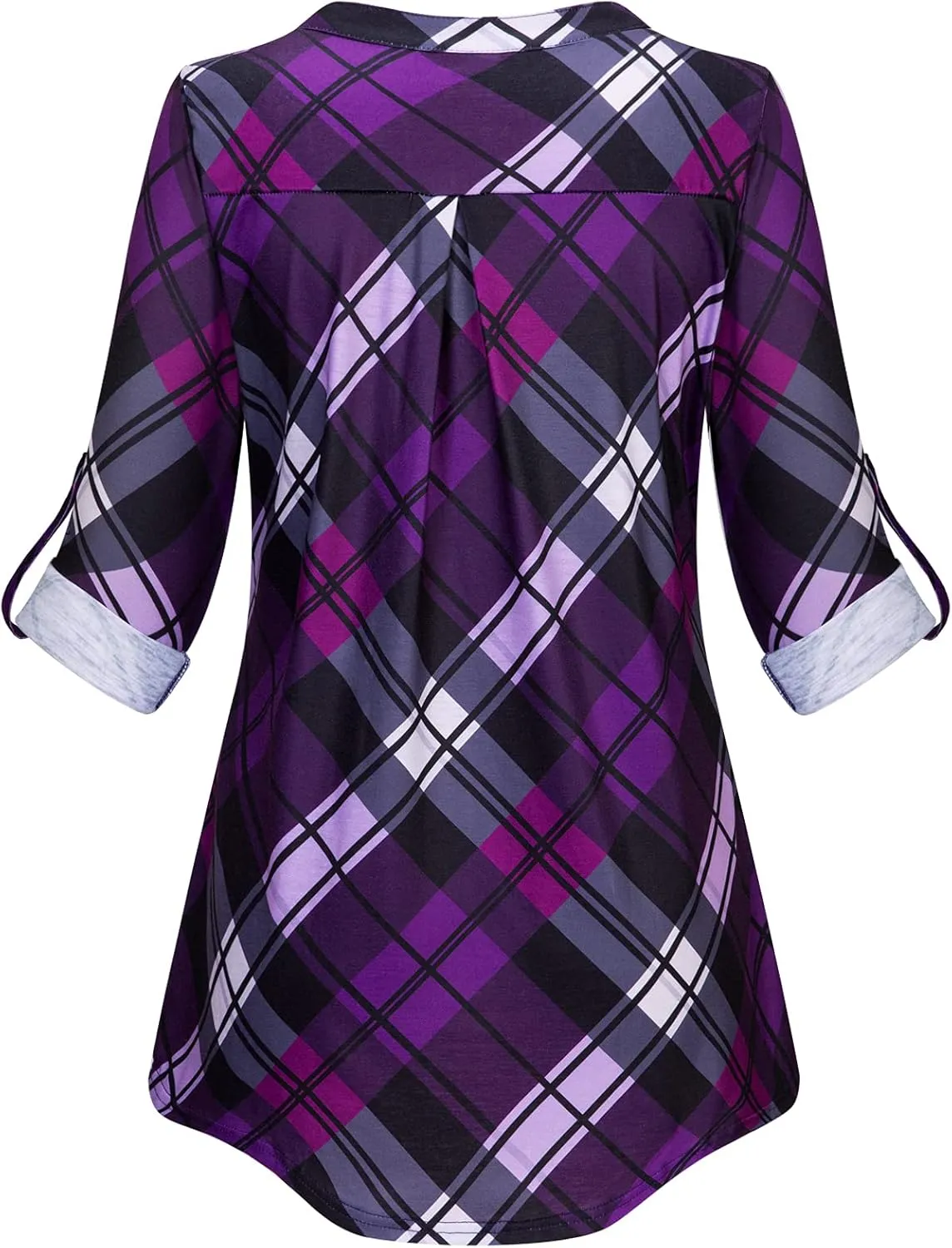 Tanst Sky Womens Casual Long Sleeve Zipped V Neck Plaid Tunic Blouses