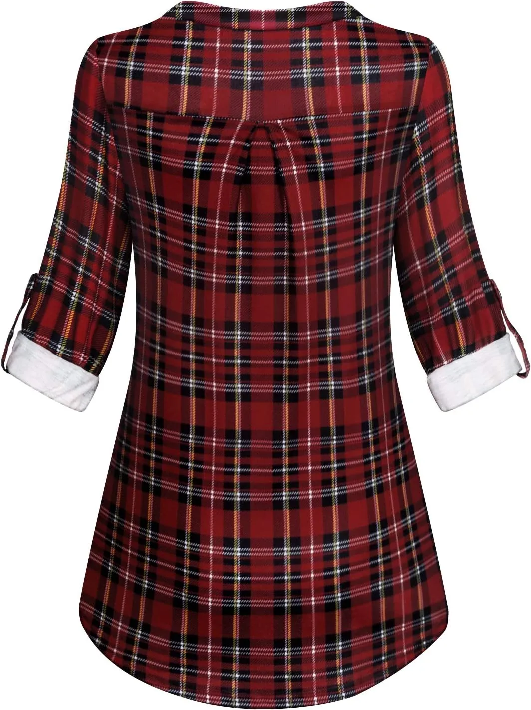 Tanst Sky Womens Casual Long Sleeve Zipped V Neck Plaid Tunic Blouses