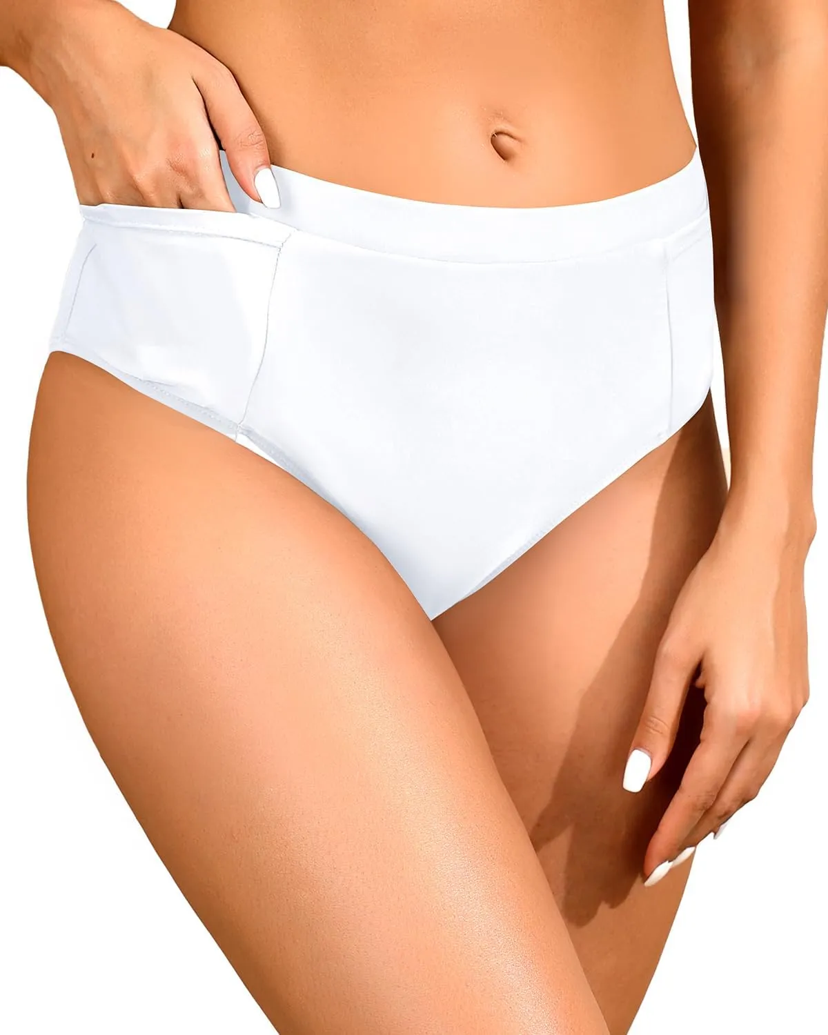 Tempt Me Mid Waist Bikini Bottoms-Full Coverage Bathing Suit Bottom with Pockets