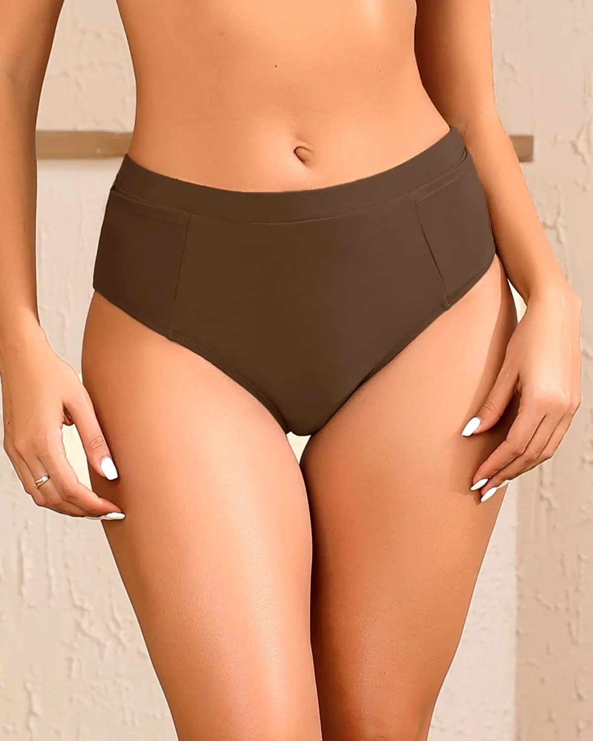 Tempt Me Mid Waist Bikini Bottoms-Full Coverage Bathing Suit Bottom with Pockets