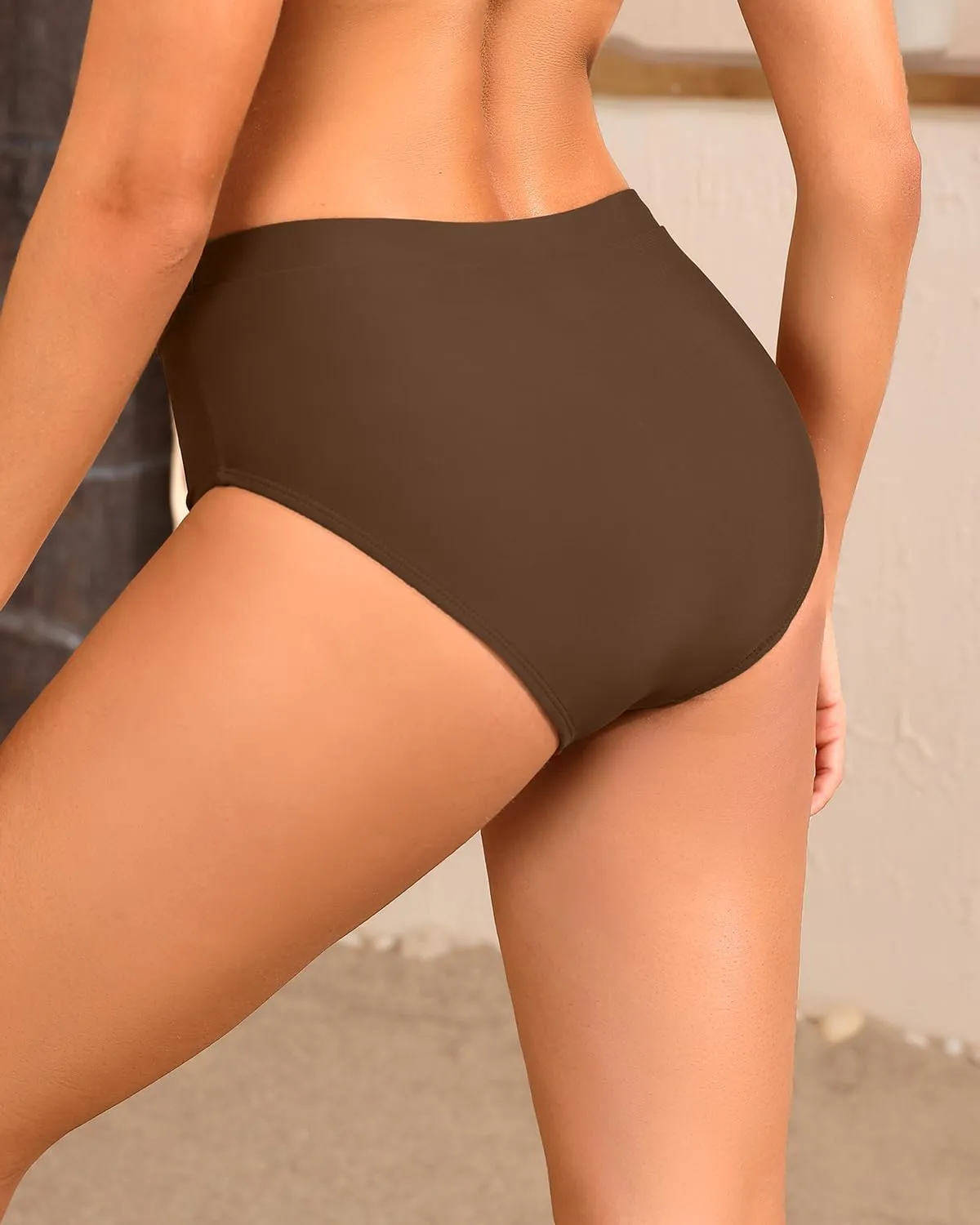Tempt Me Mid Waist Bikini Bottoms-Full Coverage Bathing Suit Bottom with Pockets