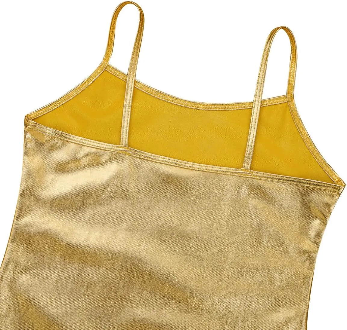 TiaoBug Girls Shiny Metallic Dance Crop Tops Sleeveless Camisole Tank Tops Jazz Dancing Performance Shirt