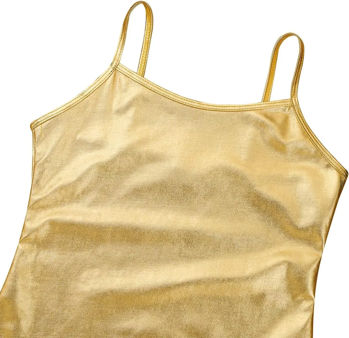 TiaoBug Girls Shiny Metallic Dance Crop Tops Sleeveless Camisole Tank Tops Jazz Dancing Performance Shirt