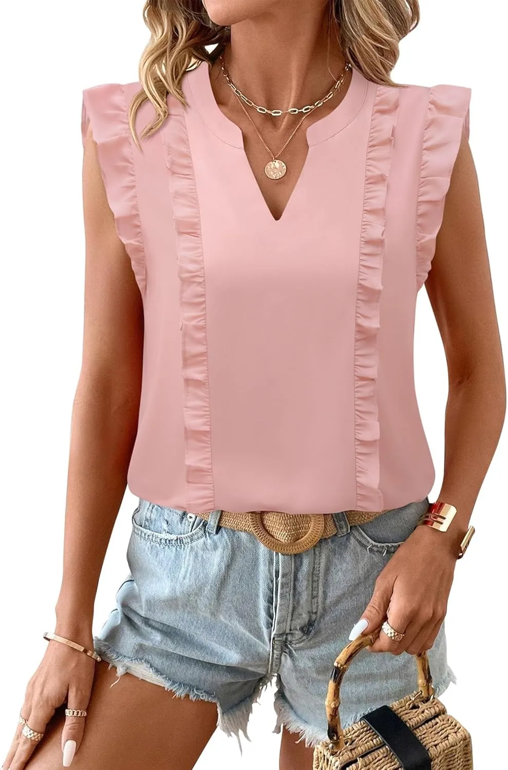 Timeson Women's Tops Dressy Casual Sleeveless Business Work Blouses Chiffon Office Tanks