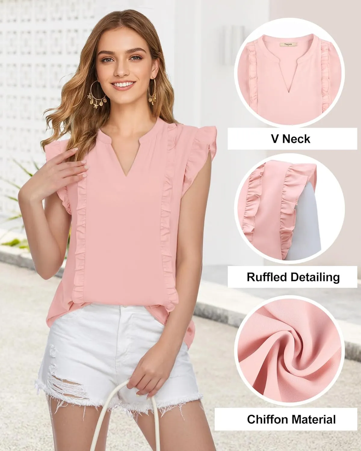 Timeson Women's Tops Dressy Casual Sleeveless Business Work Blouses Chiffon Office Tanks