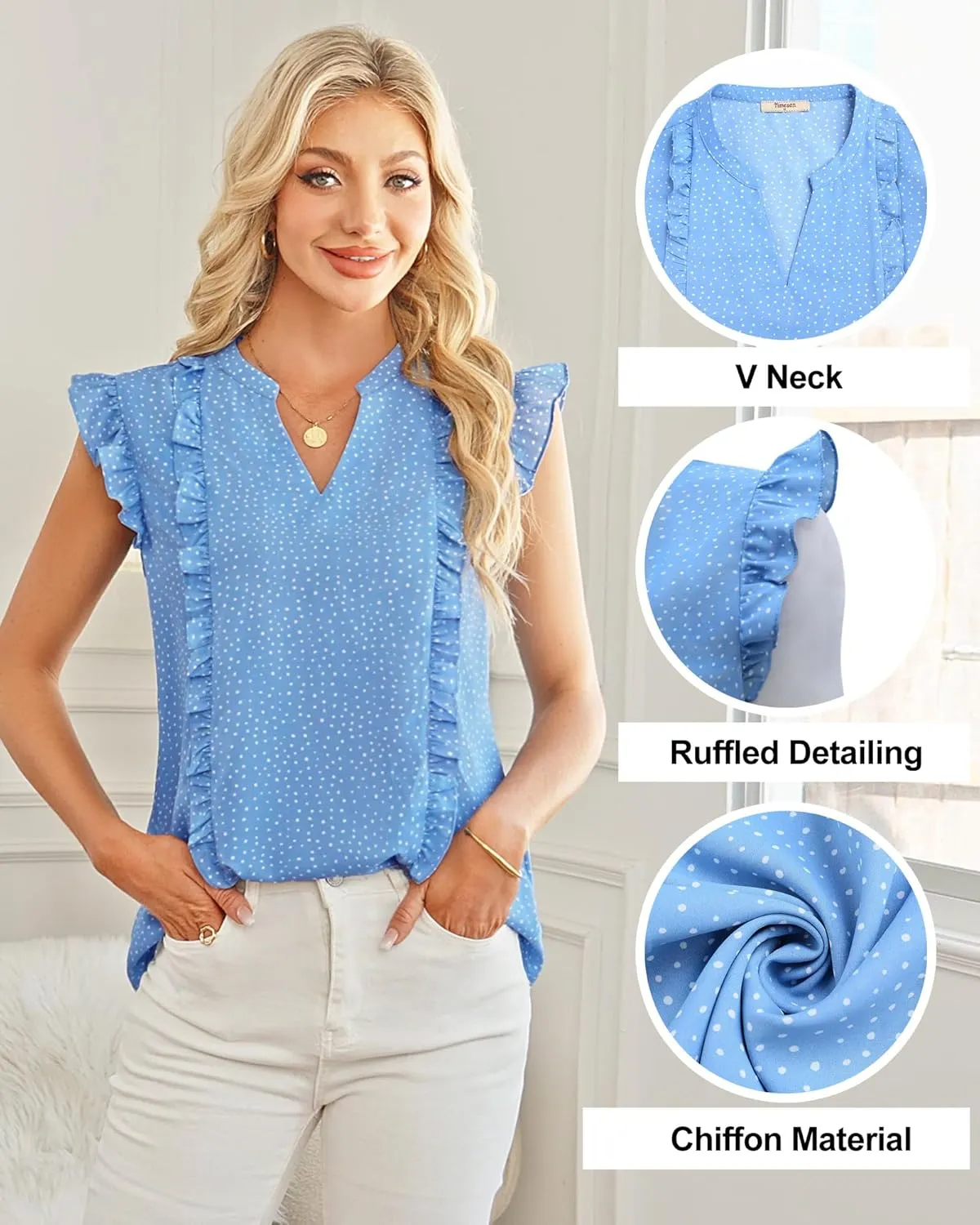 Timeson Women's Tops Dressy Casual Sleeveless Business Work Blouses Chiffon Office Tanks