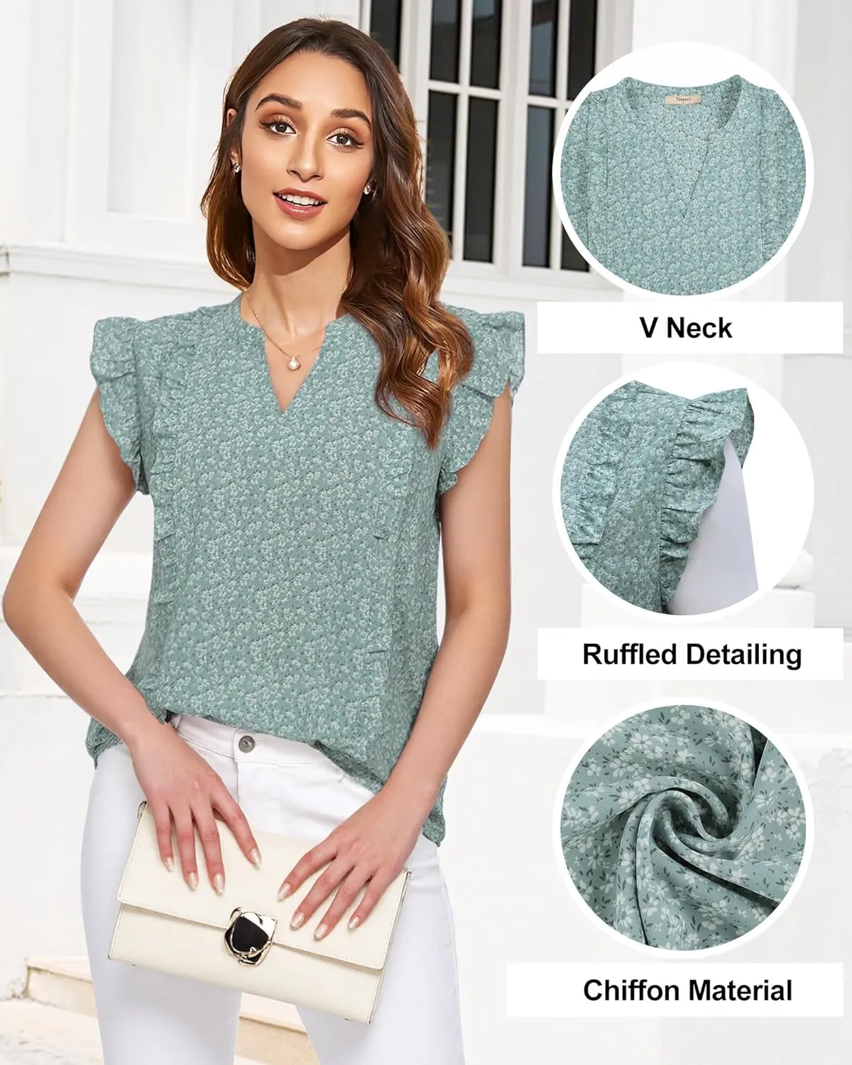 Timeson Women's Tops Dressy Casual Sleeveless Business Work Blouses Chiffon Office Tanks