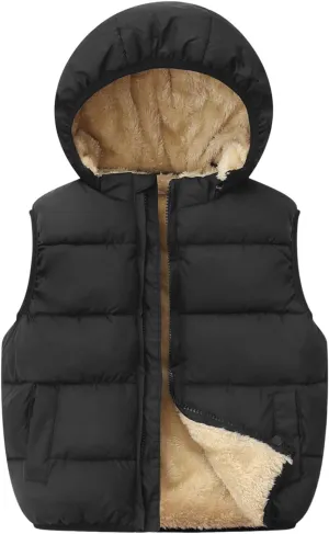 Toddler Winter Puffer Vest Fleece Hooded Sleeveless Jacket Padded Down Waistcoat Outwear for Baby Boys Girls