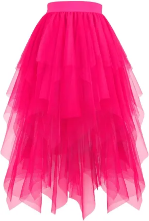 Tulle Skirts for Women Midi Mesh Dance Skirts Elastic Waist Flowy Ballet Skirts Mesh Layered A Line Fairy Skirt