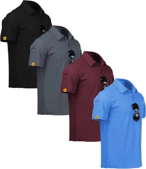 V VALANCH Polo Shirts for Men 4 Pack Short Sleeve Cool Dri Collared Tennis Golf Shirts