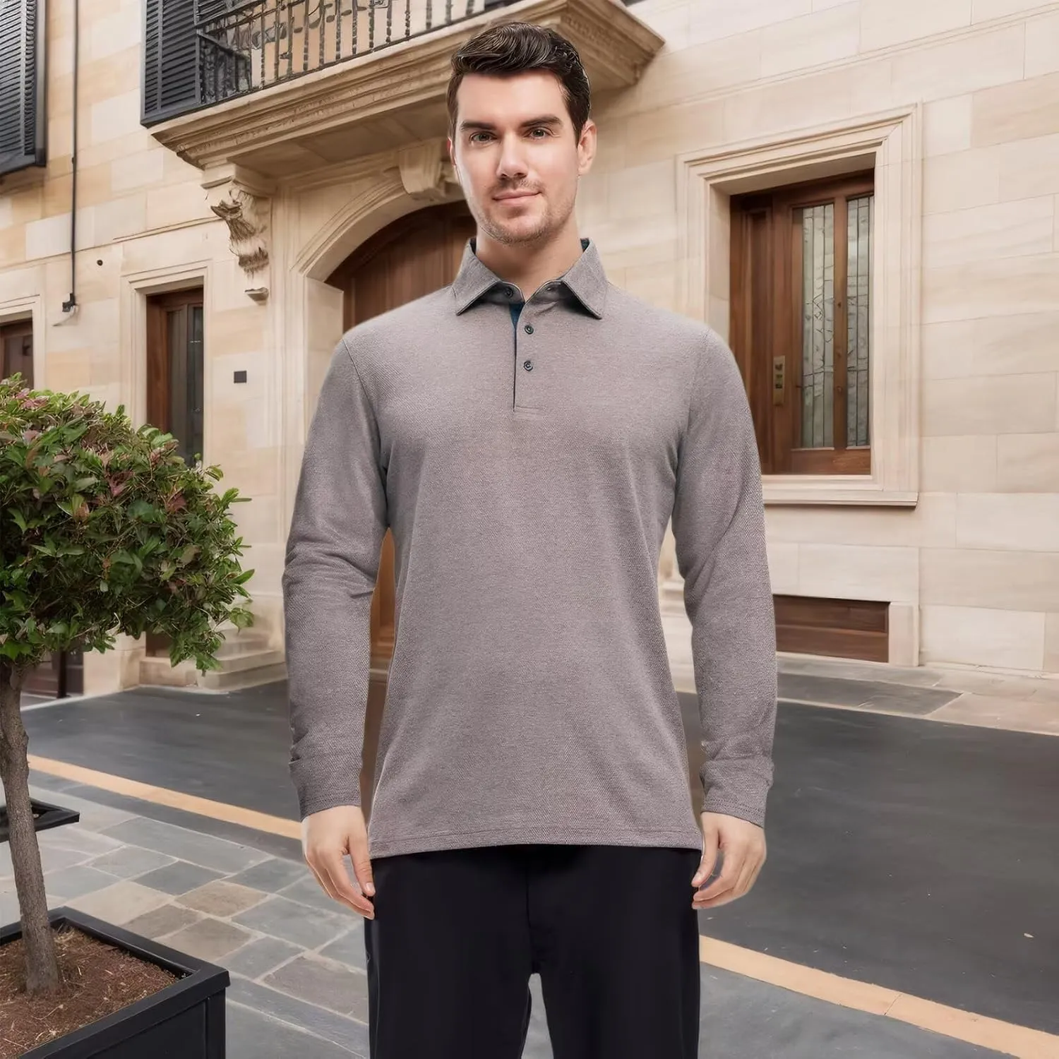 VEBOON Men's Polo Shirts Long and Short Sleeve Cotton Blend Heather Moisture Wicking Casual Collared Shirts