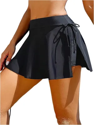 WDIRARA Women's Ruffle Split Tie Side Swim Skirts Skort Elastic Waist Bikini Bottoms