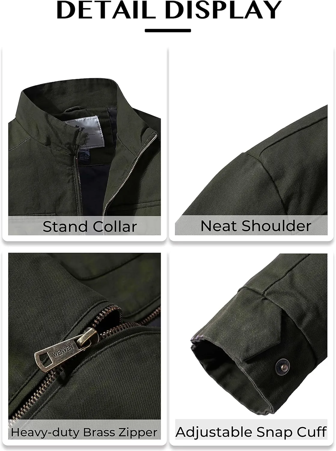 WenVen Men's Spring Cotton Military Jacket Casual Lightweight Canvas Field Coat