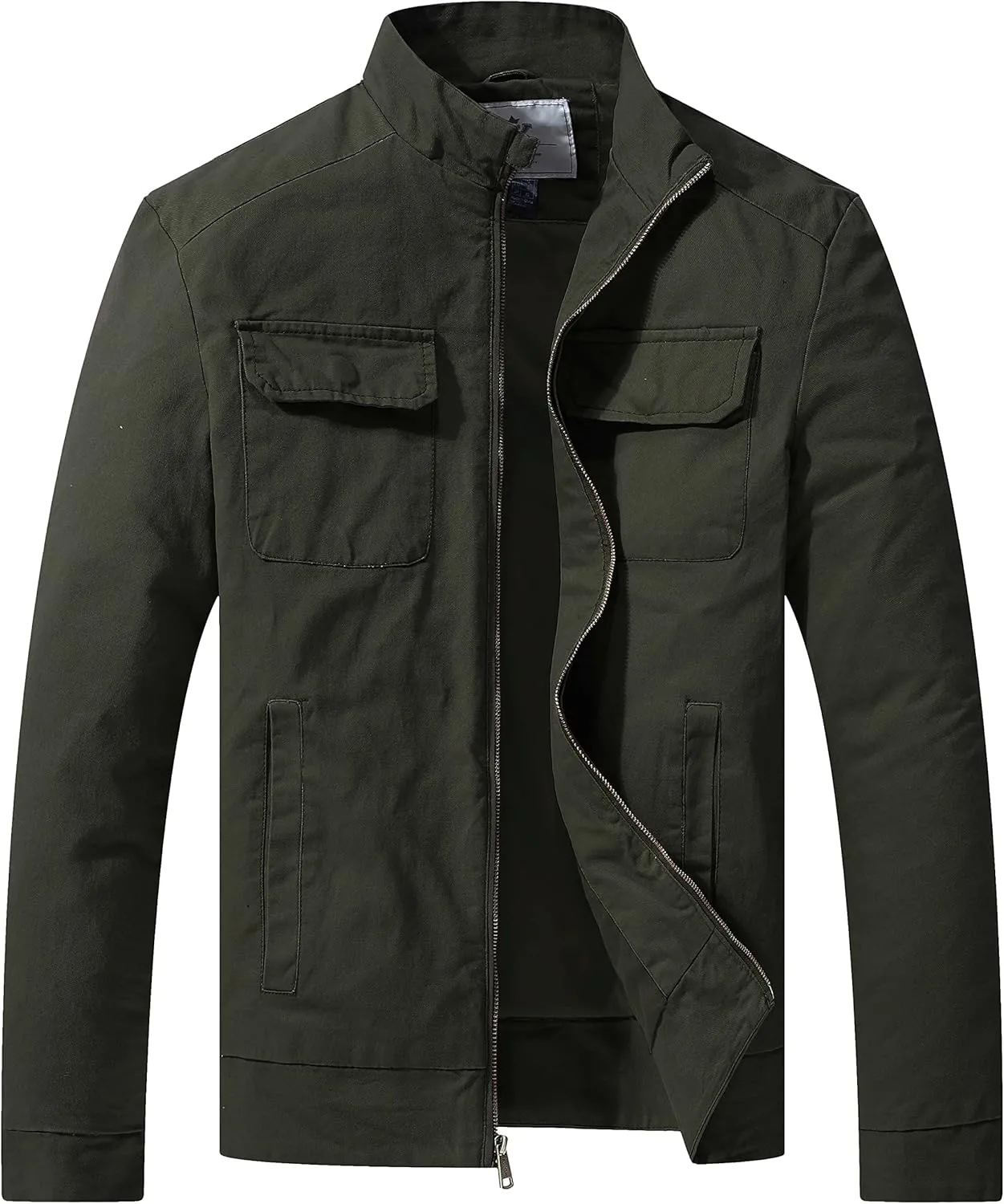 WenVen Men's Spring Cotton Military Jacket Casual Lightweight Canvas Field Coat