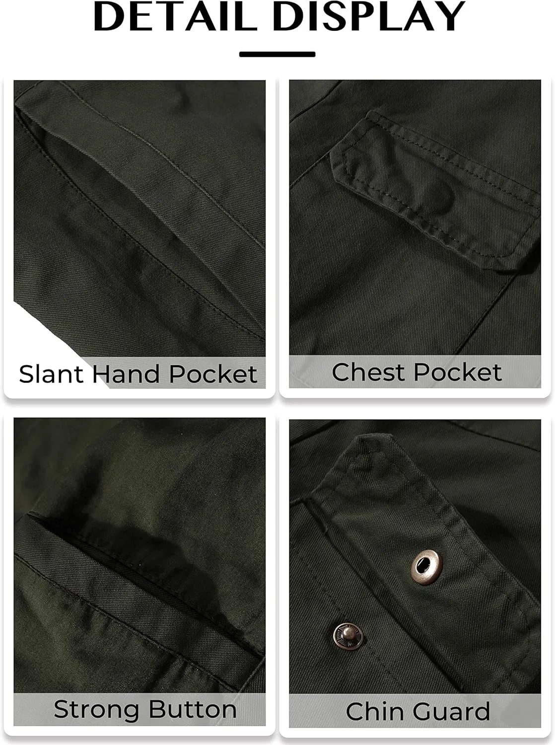 WenVen Men's Spring Cotton Military Jacket Casual Lightweight Canvas Field Coat