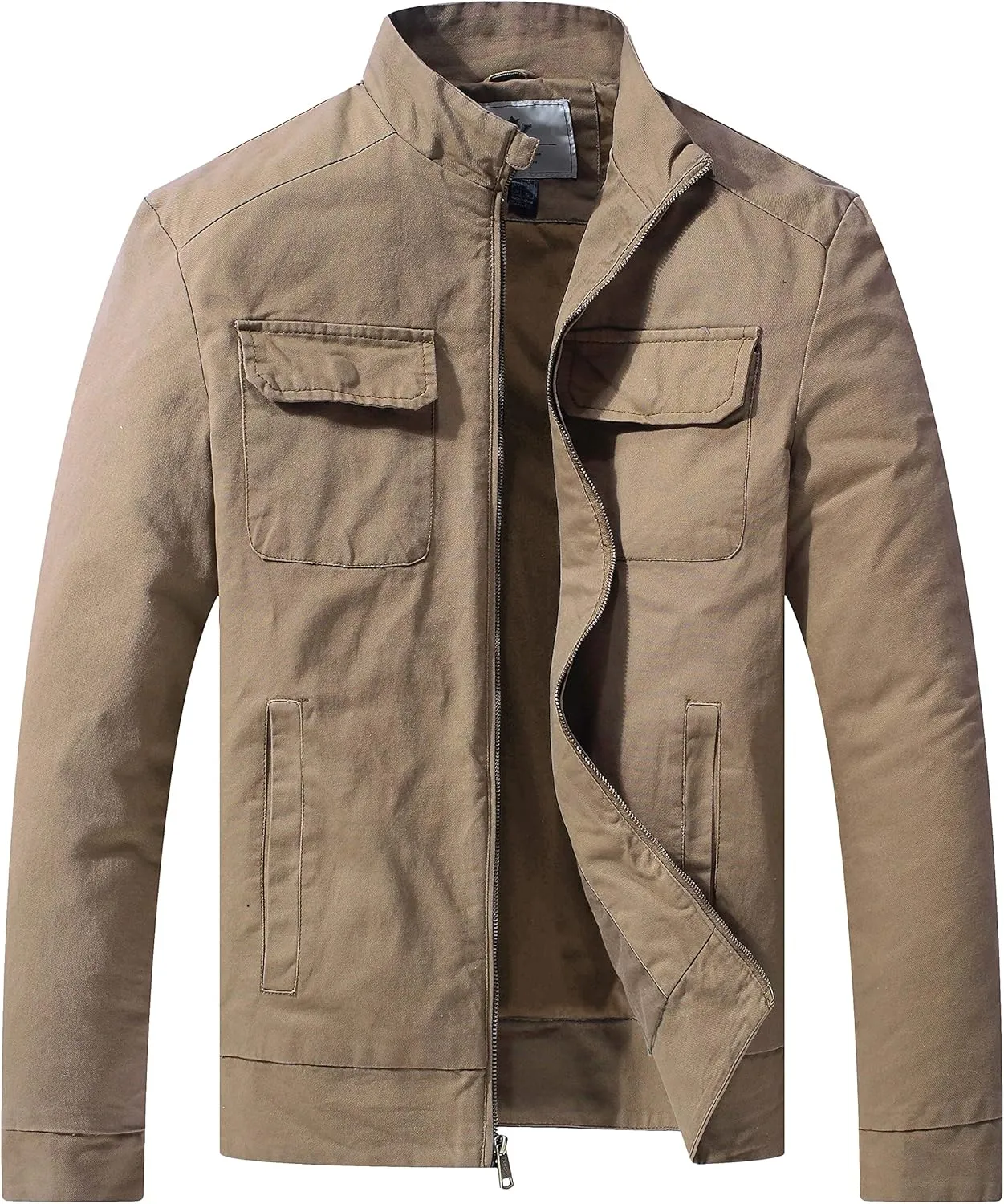 WenVen Men's Spring Cotton Military Jacket Casual Lightweight Canvas Field Coat