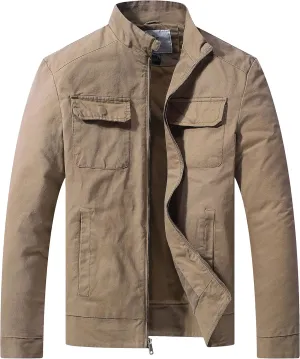 WenVen Men's Spring Cotton Military Jacket Casual Lightweight Canvas Field Coat