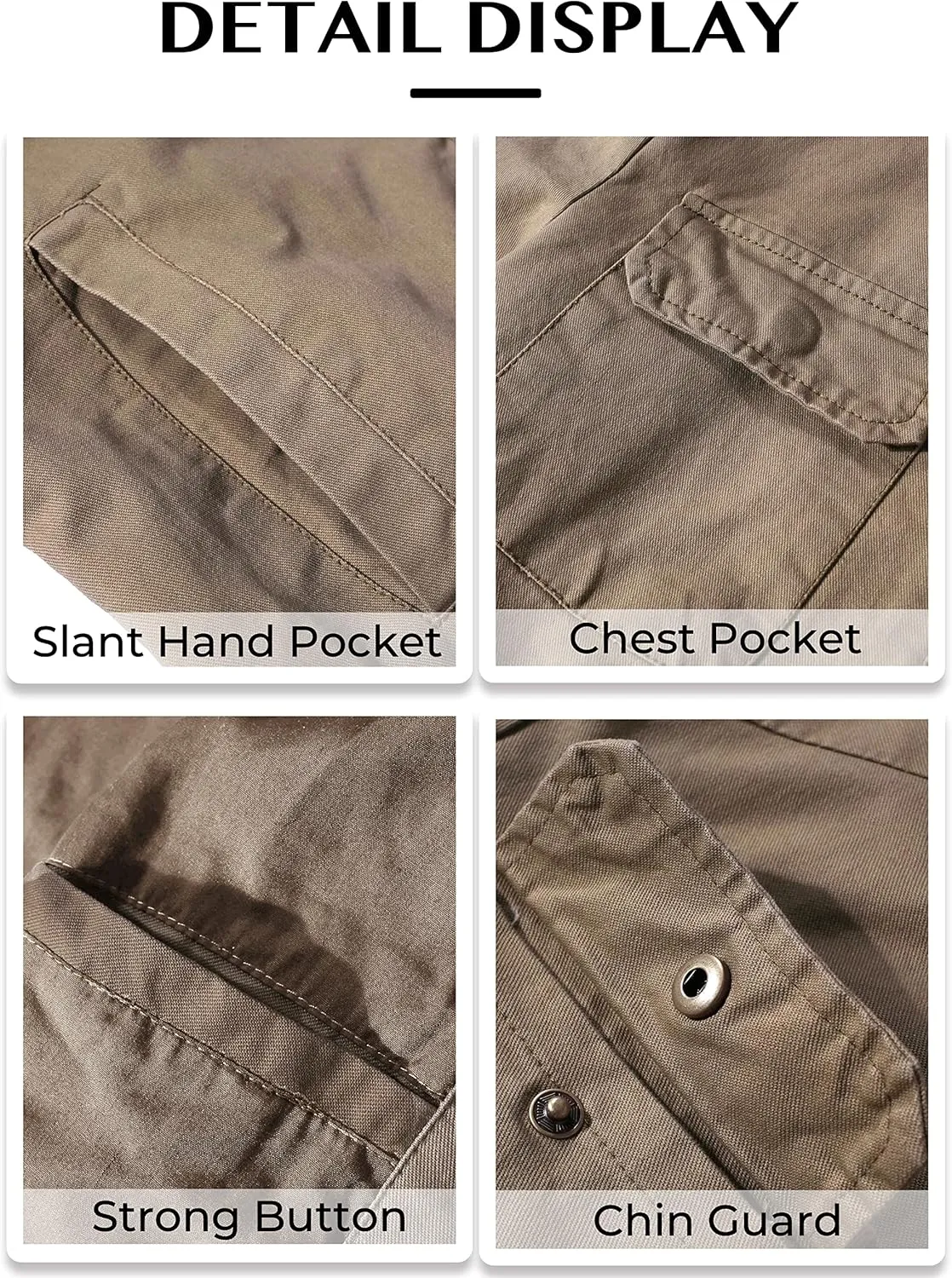 WenVen Men's Spring Cotton Military Jacket Casual Lightweight Canvas Field Coat