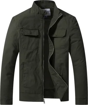 WenVen Men's Spring Cotton Military Jacket Casual Lightweight Canvas Field Coat
