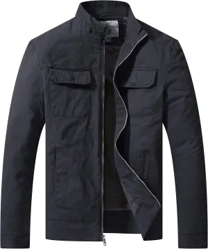 WenVen Men's Spring Cotton Military Jacket Casual Lightweight Canvas Field Coat