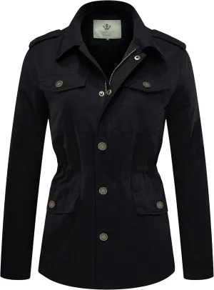 WenVen Women's Lightweight Canvas Cotton Military Jacket Utility Lapel Anorak