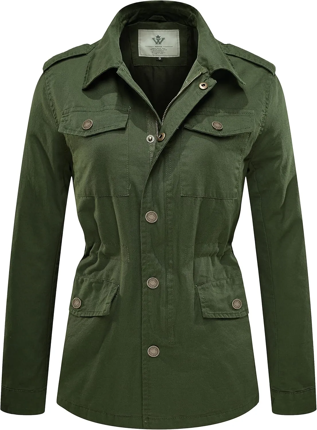 WenVen Women's Lightweight Canvas Cotton Military Jacket Utility Lapel Anorak