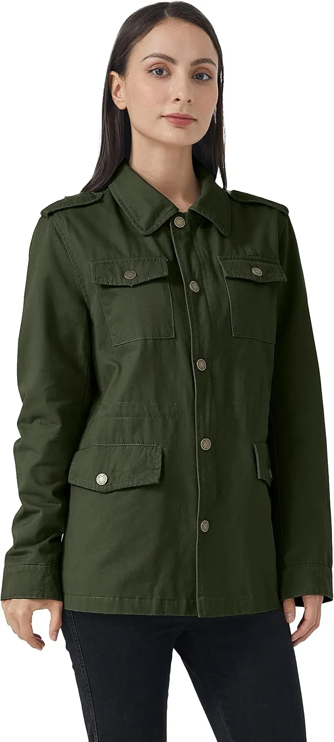 WenVen Women's Lightweight Canvas Cotton Military Jacket Utility Lapel Anorak