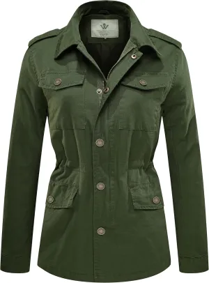 WenVen Women's Lightweight Canvas Cotton Military Jacket Utility Lapel Anorak