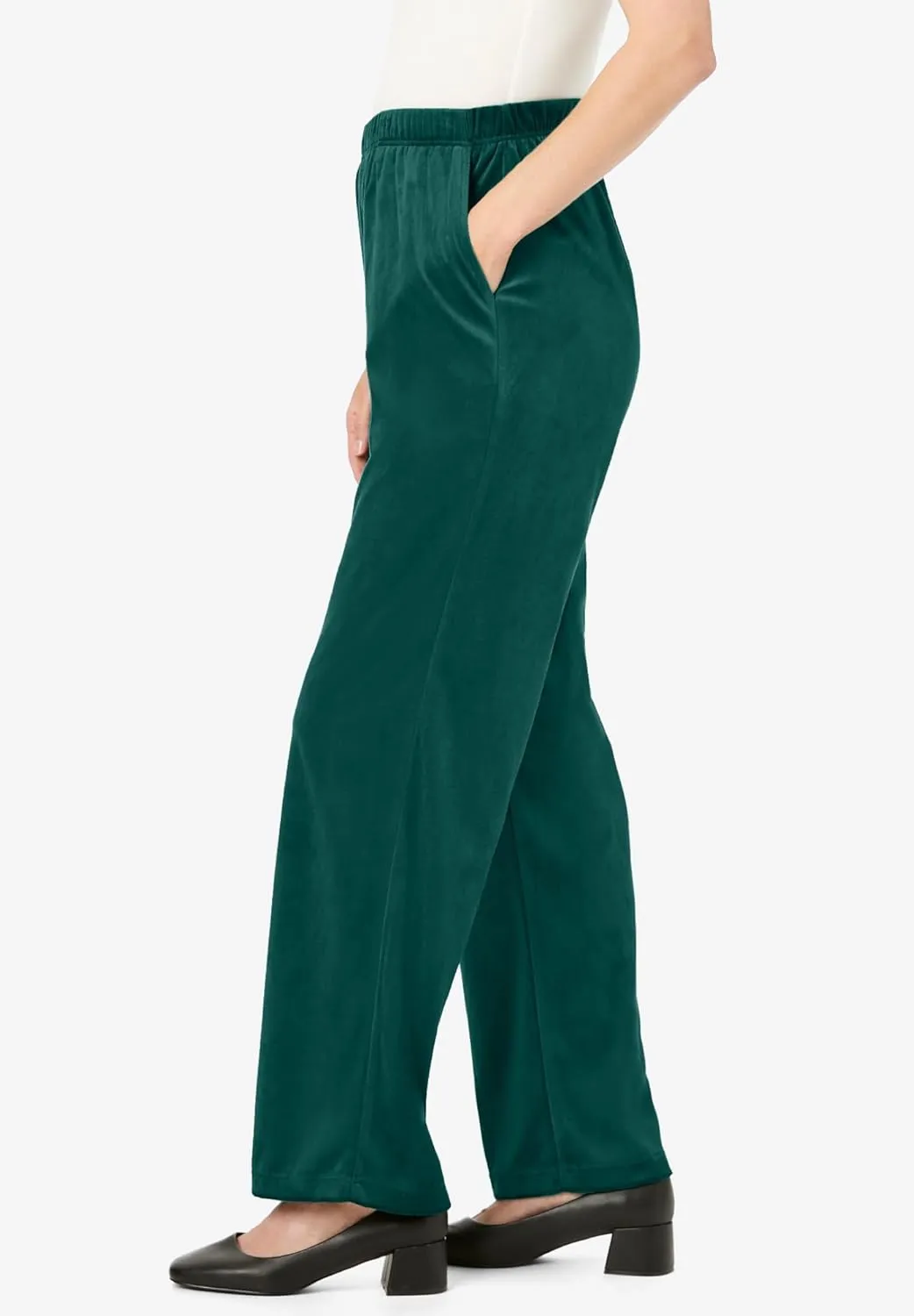 Woman Within Plus Size Wide-Leg Velour Pant