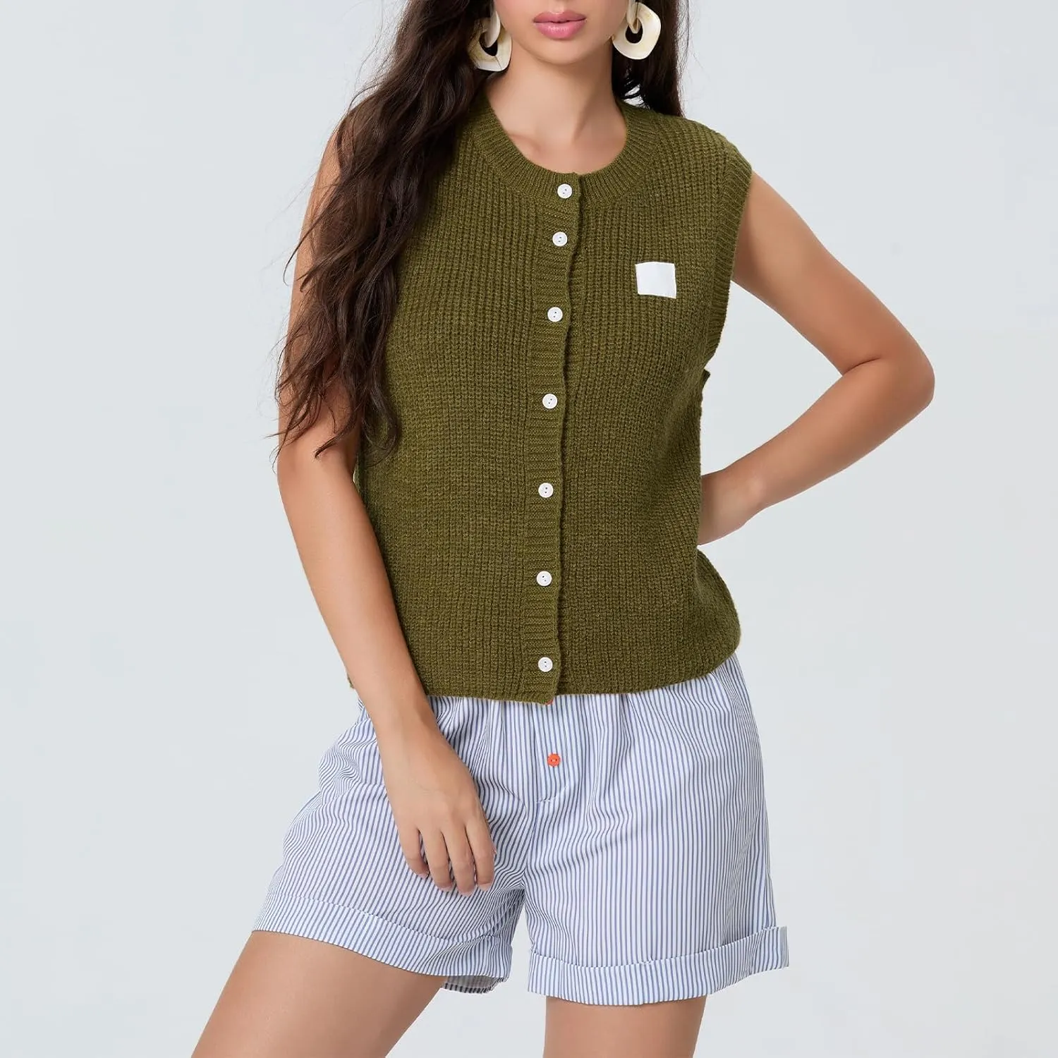 Women Button Down Going Out Trendy Tops Slim Fit Sleeveless Knitted Ribbed Sexy Vest Shirt Y2K Tank Tops