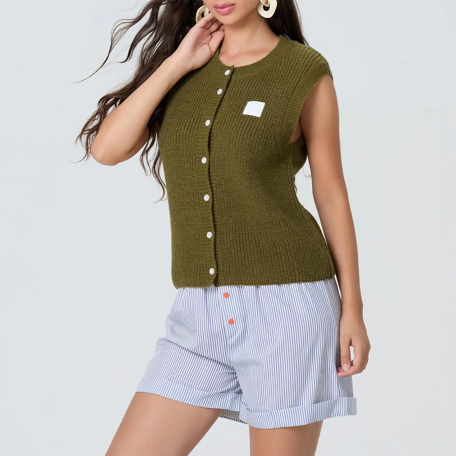 Women Button Down Going Out Trendy Tops Slim Fit Sleeveless Knitted Ribbed Sexy Vest Shirt Y2K Tank Tops