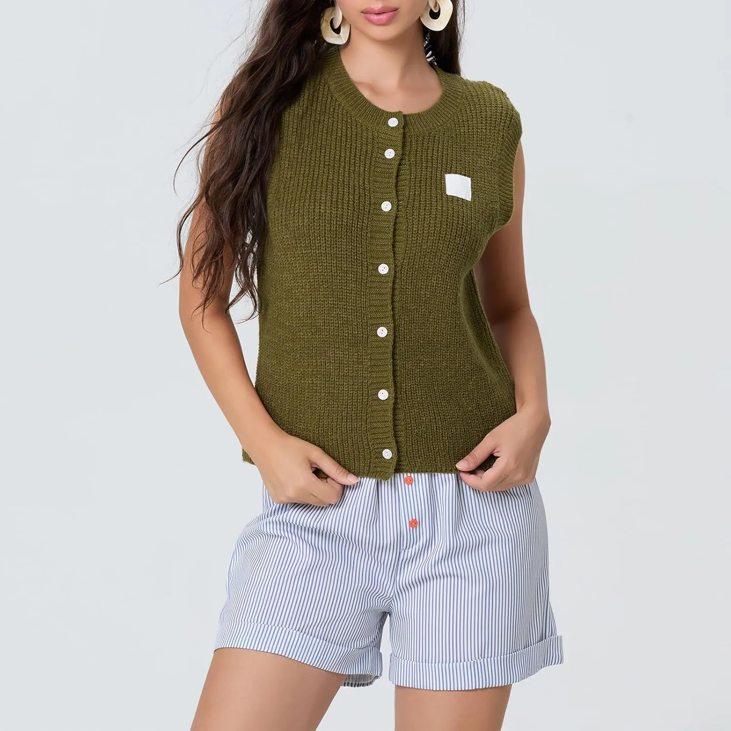 Women Button Down Going Out Trendy Tops Slim Fit Sleeveless Knitted Ribbed Sexy Vest Shirt Y2K Tank Tops