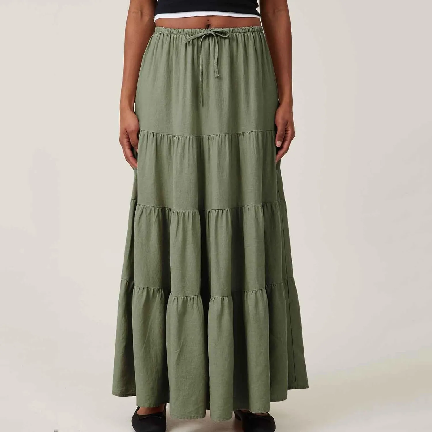 Women Casual Tiered Maxi Skirt Flowy Swing Pleated Beach Long Skirts Summer Elastic High Waisted A Line Mini Skirt