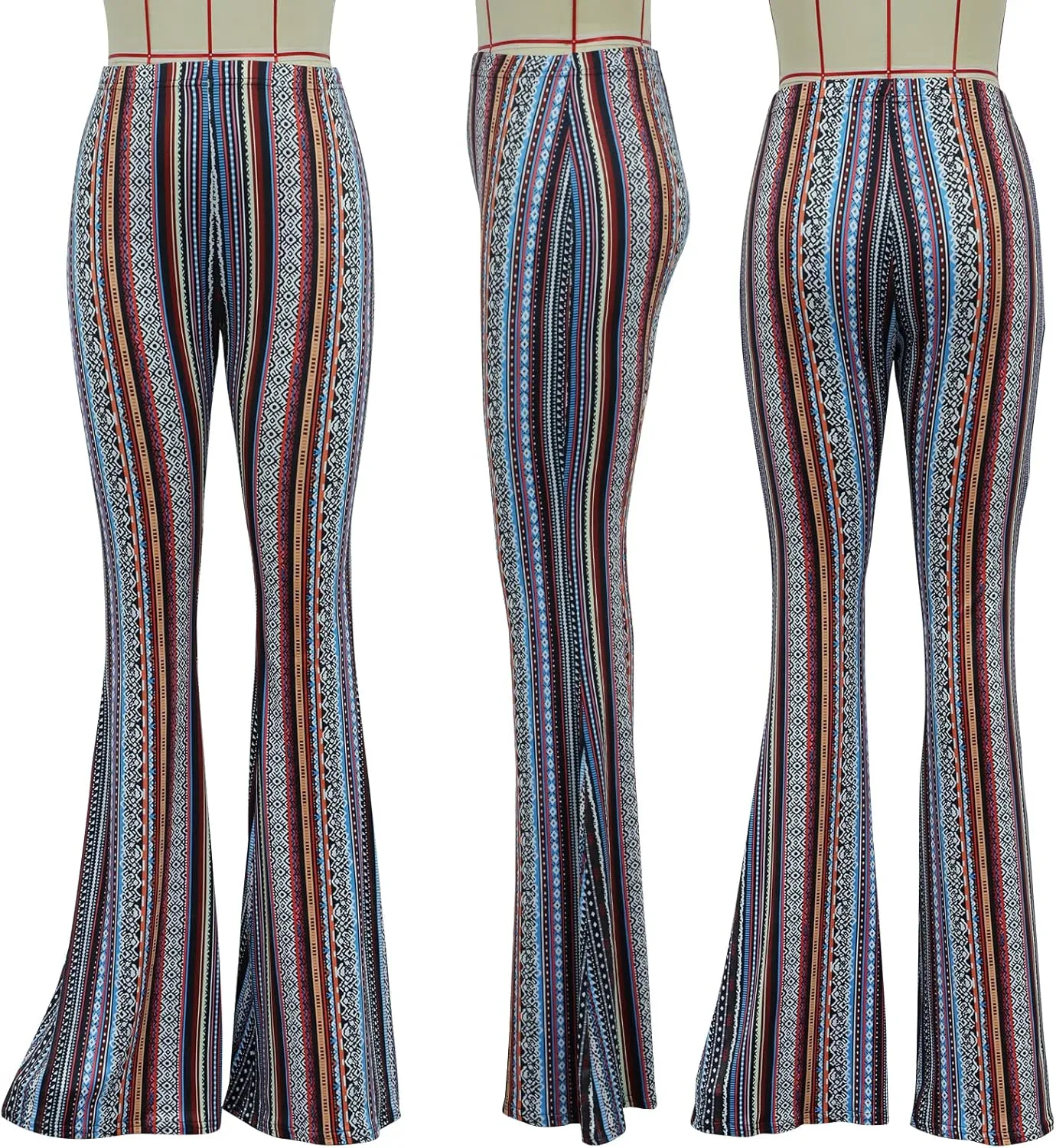 Women High Waisted Fit Flare Ethnic Paisley Floral Bell Bottoms Yoga Pants Flared Leggings