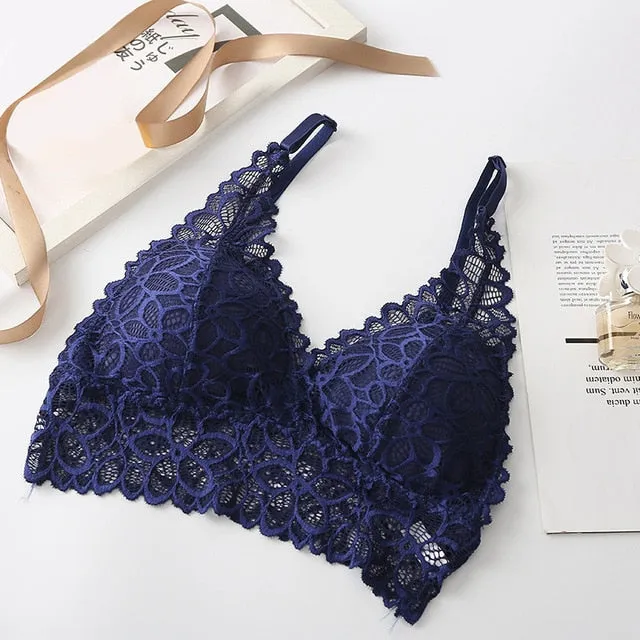Women Lace Sexy Underwear Lingerie Wireless Padded Push Up Summer Soft Backless Bras