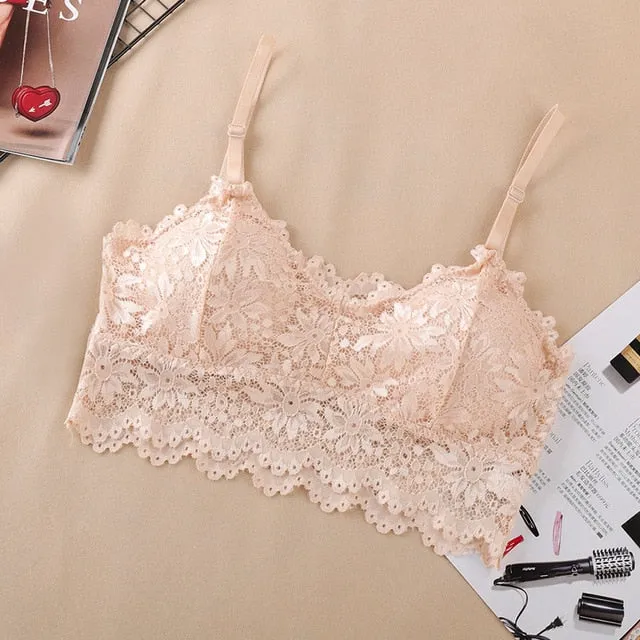 Women Lace Sexy Underwear Lingerie Wireless Padded Push Up Summer Soft Backless Bras