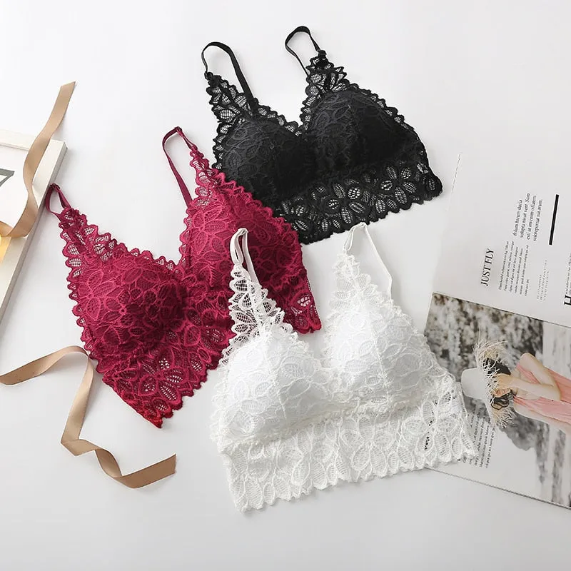 Women Lace Sexy Underwear Lingerie Wireless Padded Push Up Summer Soft Backless Bras