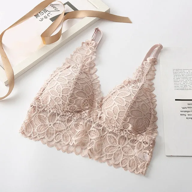Women Lace Sexy Underwear Lingerie Wireless Padded Push Up Summer Soft Backless Bras