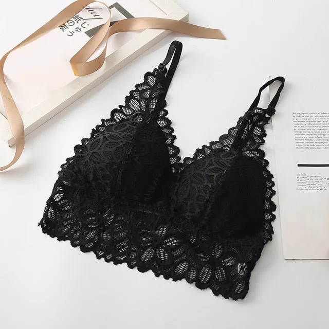 Women Lace Sexy Underwear Lingerie Wireless Padded Push Up Summer Soft Backless Bras