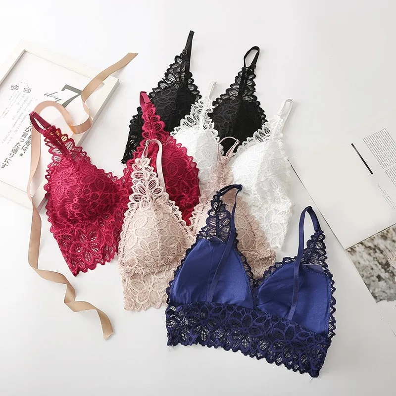 Women Lace Sexy Underwear Lingerie Wireless Padded Push Up Summer Soft Backless Bras