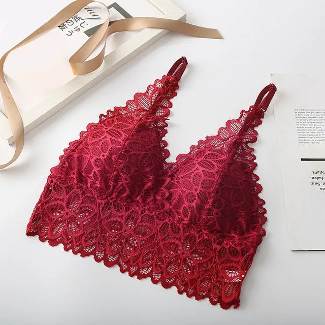 Women Lace Sexy Underwear Lingerie Wireless Padded Push Up Summer Soft Backless Bras