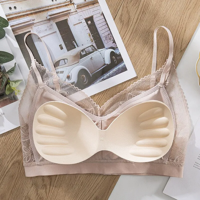 Women Lace Wirefree Thin Cup Padded Bra Sexy Backless Vest Comfort Lingerie