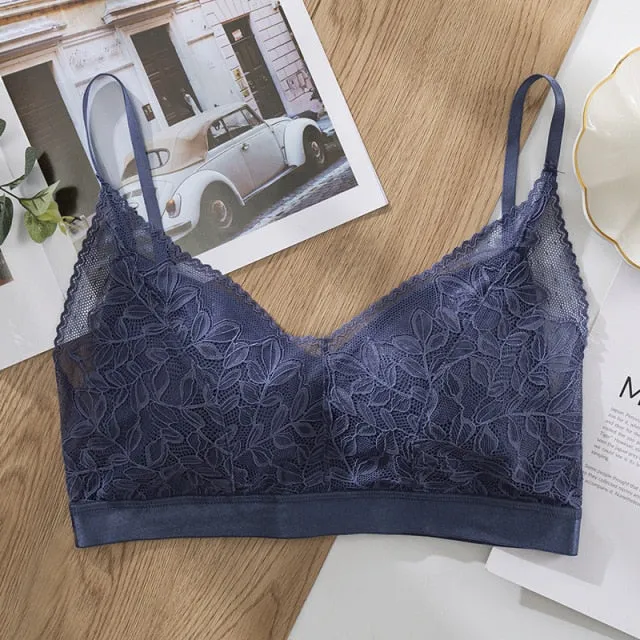 Women Lace Wirefree Thin Cup Padded Bra Sexy Backless Vest Comfort Lingerie