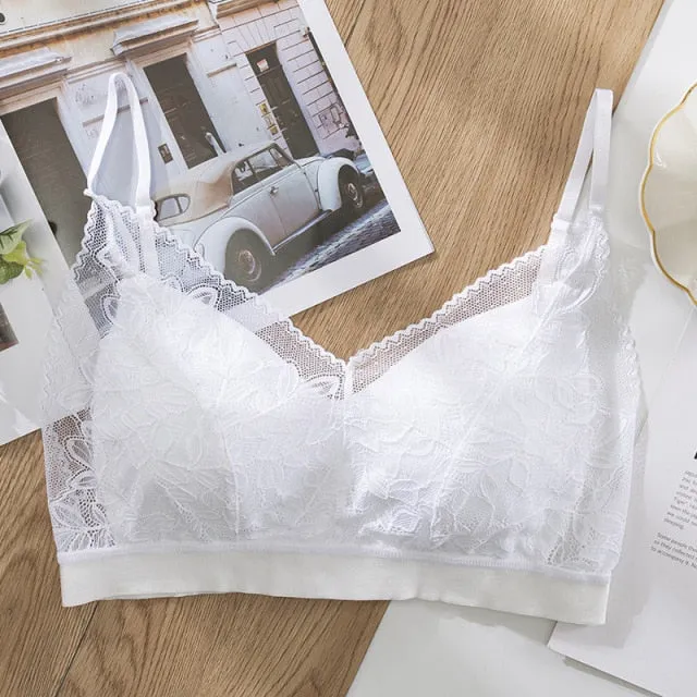 Women Lace Wirefree Thin Cup Padded Bra Sexy Backless Vest Comfort Lingerie