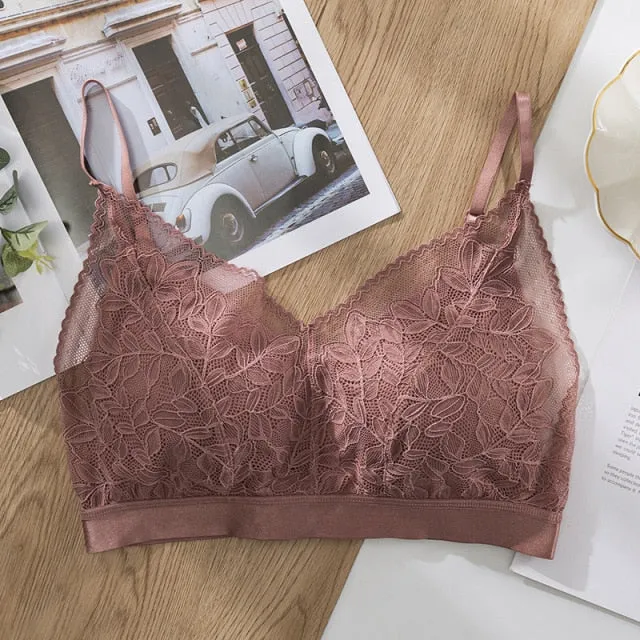 Women Lace Wirefree Thin Cup Padded Bra Sexy Backless Vest Comfort Lingerie