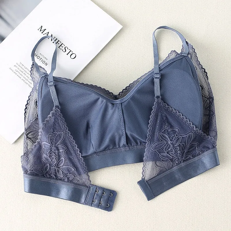 Women Lace Wirefree Thin Cup Padded Bra Sexy Backless Vest Comfort Lingerie