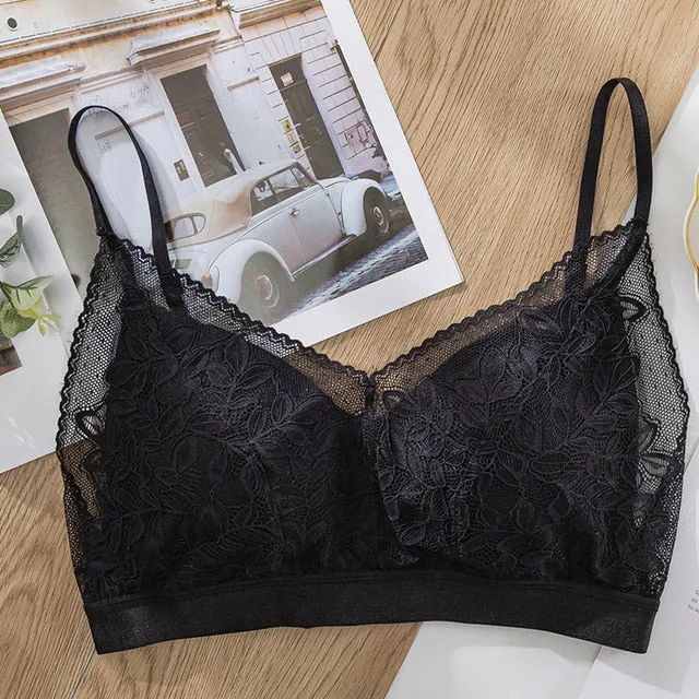 Women Lace Wirefree Thin Cup Padded Bra Sexy Backless Vest Comfort Lingerie