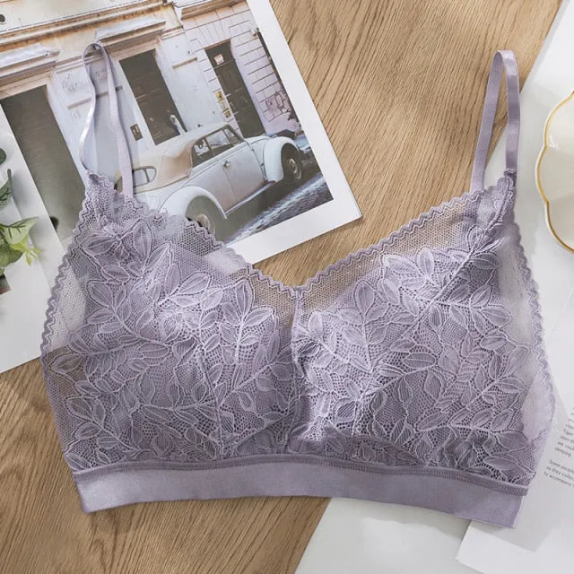 Women Lace Wirefree Thin Cup Padded Bra Sexy Backless Vest Comfort Lingerie