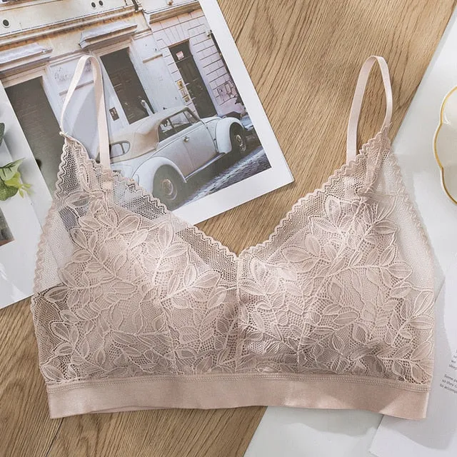 Women Lace Wirefree Thin Cup Padded Bra Sexy Backless Vest Comfort Lingerie