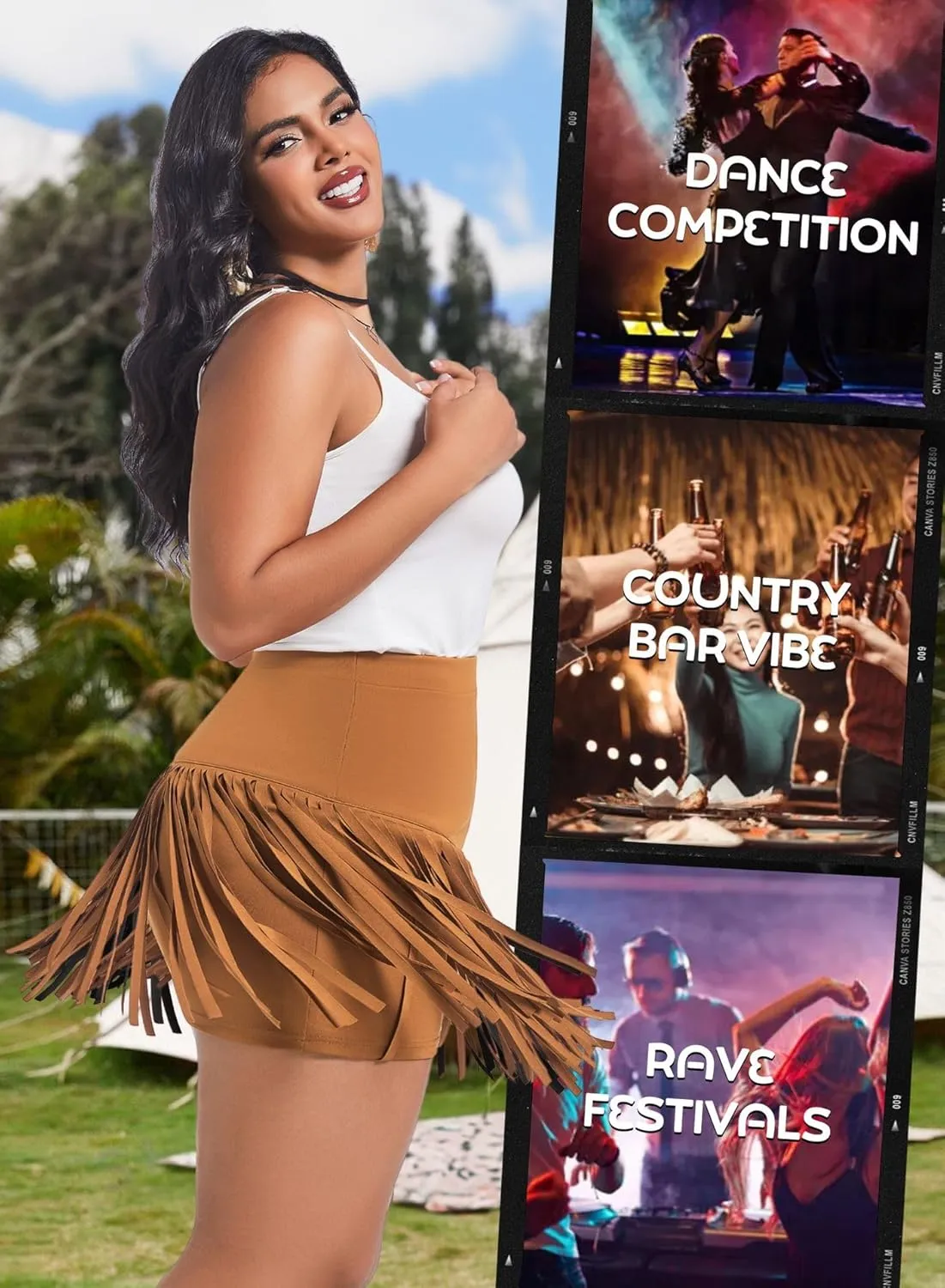 Women Plus Size Fringe Cowgirl Mini Skirt - Western Country Concert Rodeo Outfit High Waisted Tassel Boho Bottoms